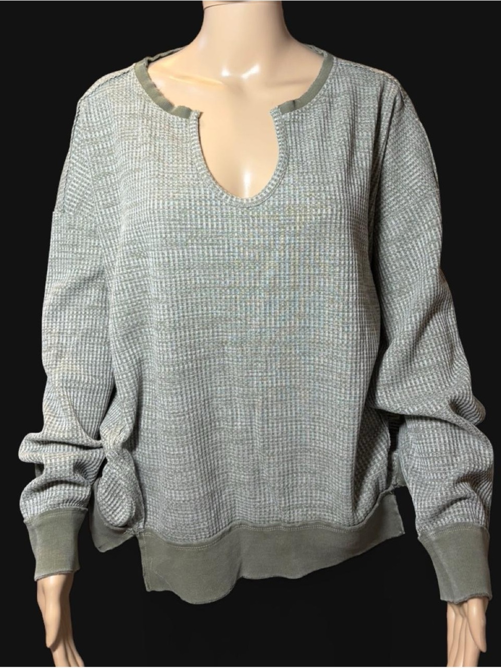 Vintage Havana Sage Green Waffle Knit Scoop Neck Pullover